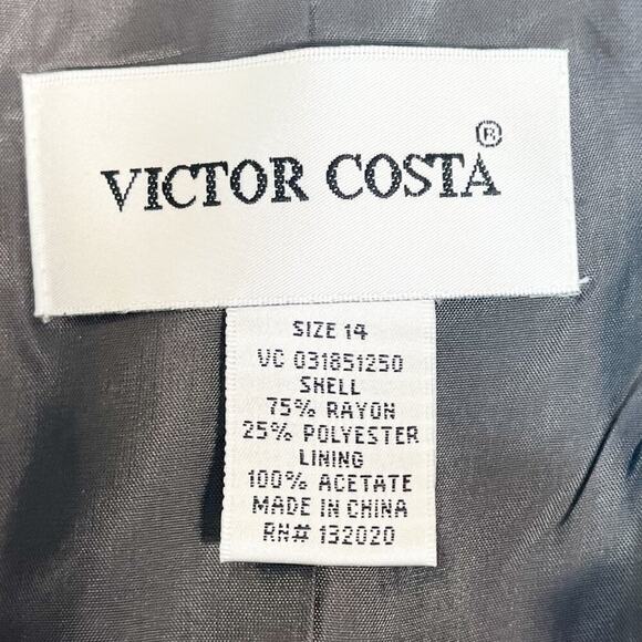 Victor Costa Silver Metallic Sheen Print Ruffled Suit Jacket - Picture 13 of 13
